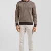 Regular brown wool and cotton crew neck jumper
