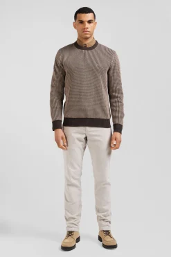 Regular brown wool and cotton crew neck jumper