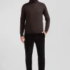 Regular brown wool and cotton turtleneck jumper