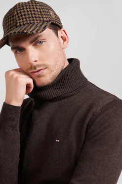 Regular brown wool and cotton turtleneck jumper