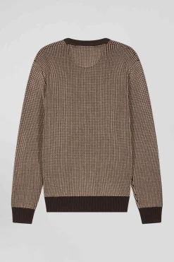 Regular brown wool and cotton crew neck jumper