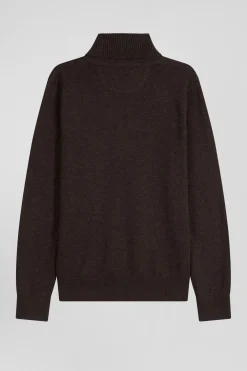 Regular brown wool and cotton turtleneck jumper
