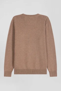Regular brown wool and cotton crew neck jumper
