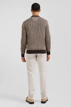 Regular brown wool and cotton crew neck jumper
