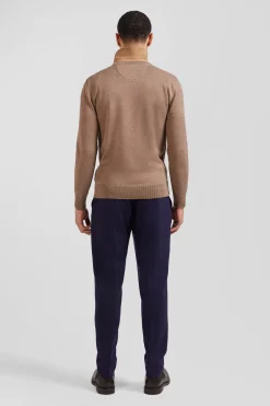 Regular brown wool and cotton crew neck jumper