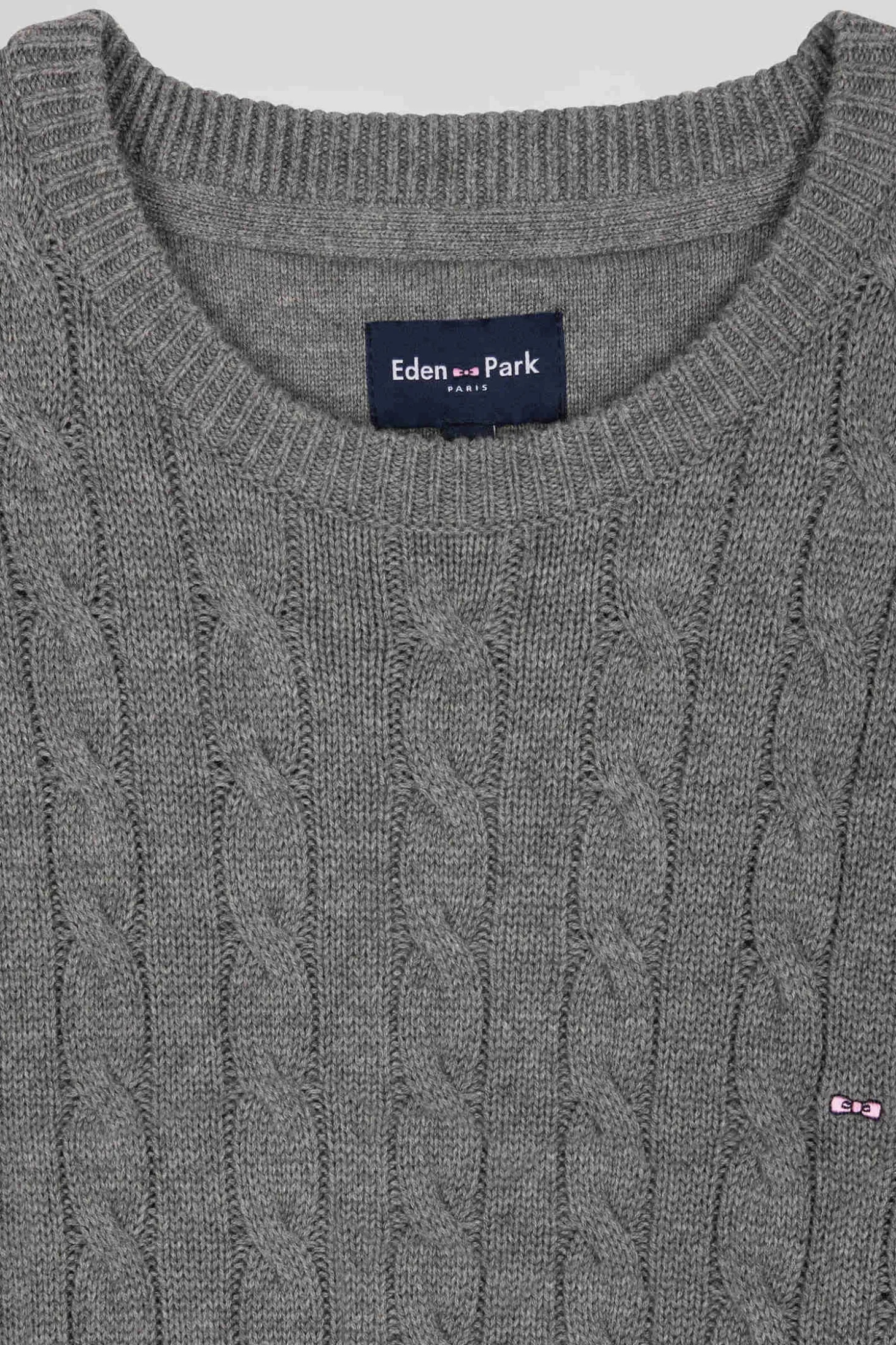 Regular brown wool and cotton crew neck jumper with knit patterns