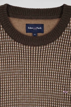 Regular brown wool and cotton crew neck jumper