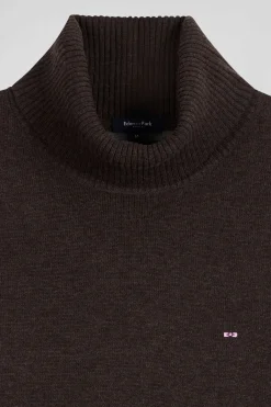 Regular brown wool and cotton turtleneck jumper