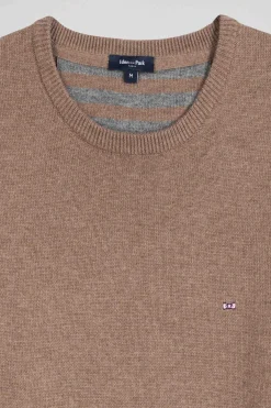 Regular brown wool and cotton crew neck jumper
