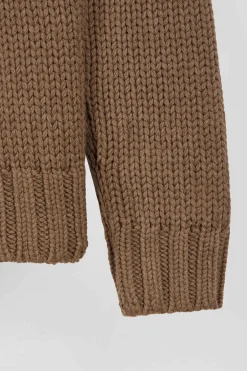 Regular brown wool and cotton blend turtleneck jumper