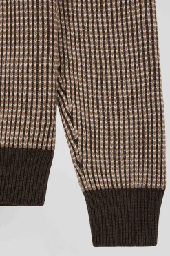 Regular brown wool and cotton crew neck jumper