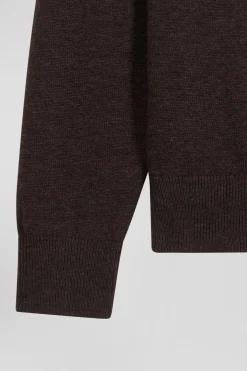 Regular brown wool and cotton turtleneck jumper