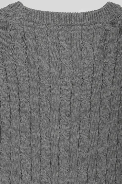 Regular brown wool and cotton crew neck jumper with knit patterns