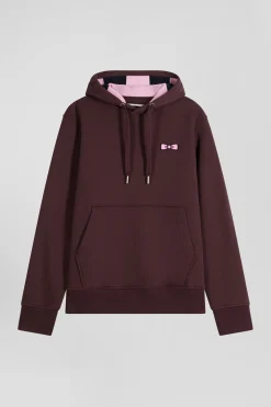 Regular burgundy brushed cotton fleece hoodie with Eden Park embroidery