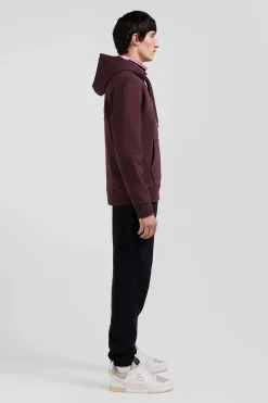 Regular burgundy brushed cotton fleece hoodie with Eden Park embroidery