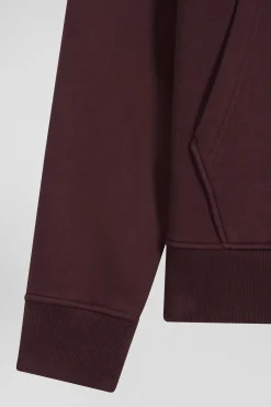 Regular burgundy brushed cotton fleece hoodie with Eden Park embroidery