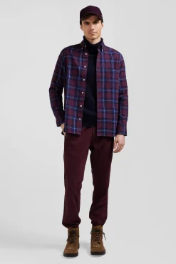Regular burgundy checked cotton twill shirt