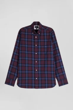 Regular burgundy checked cotton twill shirt