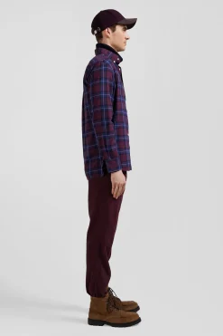 Regular burgundy checked cotton twill shirt