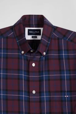 Regular burgundy checked cotton twill shirt
