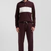 Regular burgundy colorblock long-sleeved cotton piqué polo shirt