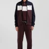 Regular burgundy colorblock zipped cotton blend sweatshirt