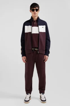 Regular burgundy colorblock zipped cotton blend sweatshirt