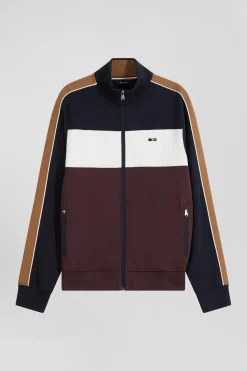 Regular burgundy colorblock zipped cotton blend sweatshirt