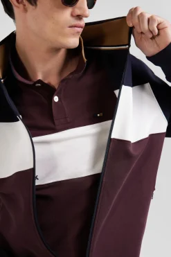 Regular burgundy colorblock zipped cotton blend sweatshirt
