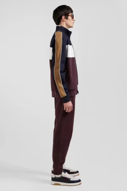Regular burgundy colorblock zipped cotton blend sweatshirt