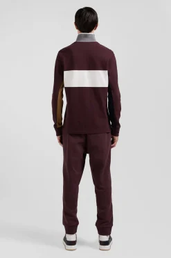 Regular burgundy colorblock long-sleeved cotton piqué polo shirt