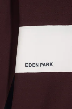 Regular burgundy colorblock long-sleeved cotton piqué polo shirt