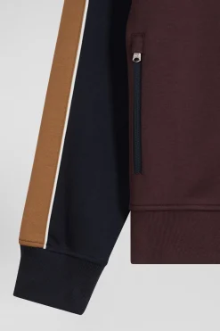 Regular burgundy colorblock zipped cotton blend sweatshirt