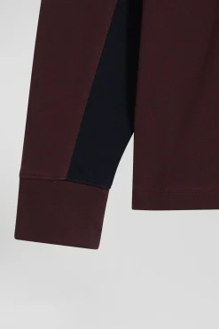 Regular burgundy colorblock long-sleeved cotton piqué polo shirt