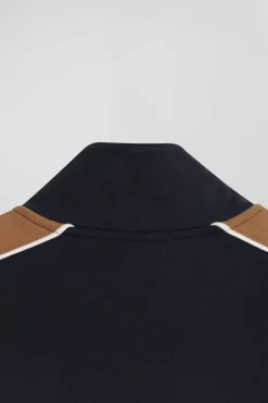 Regular burgundy colorblock zipped cotton blend sweatshirt