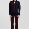 Regular burgundy cotton jumper with houndstooth jacquard and rugby shirt collar