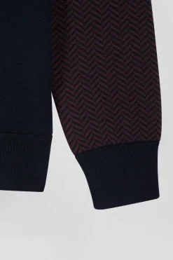 Regular burgundy cotton jumper with houndstooth jacquard and rugby shirt collar