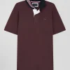 Regular burgundy cotton rugby shirt with striped undercollar
