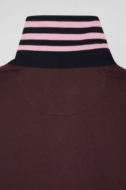 Regular burgundy cotton rugby shirt with striped undercollar