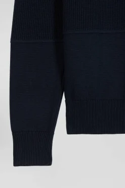 Regular burgundy cotton semi-zipped jumper with knit patterns
