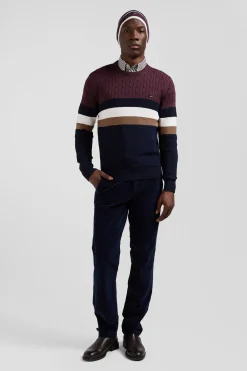 Regular burgundy fancy knit cotton crew neck jumper