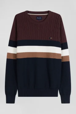 Regular burgundy fancy knit cotton crew neck jumper