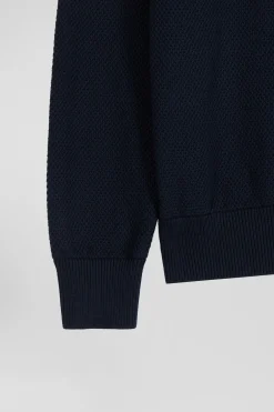 Regular burgundy fancy knit cotton crew neck jumper