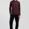 Regular burgundy long-sleeved cotton piqué polo shirt