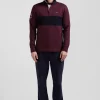 Regular burgundy long-sleeved cotton rugby shirt with sleeve N°10 embroidery