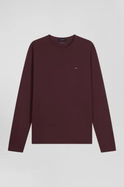 Regular burgundy long-sleeved Pima cotton T-shirt