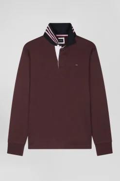 Regular burgundy long-sleeved Pima cotton rugby shirt