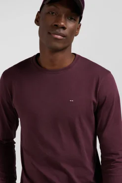 Regular burgundy long-sleeved Pima cotton T-shirt