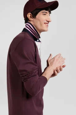 Regular burgundy long-sleeved Pima cotton rugby shirt
