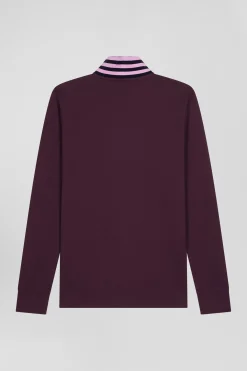 Regular burgundy long-sleeved cotton piqué polo shirt
